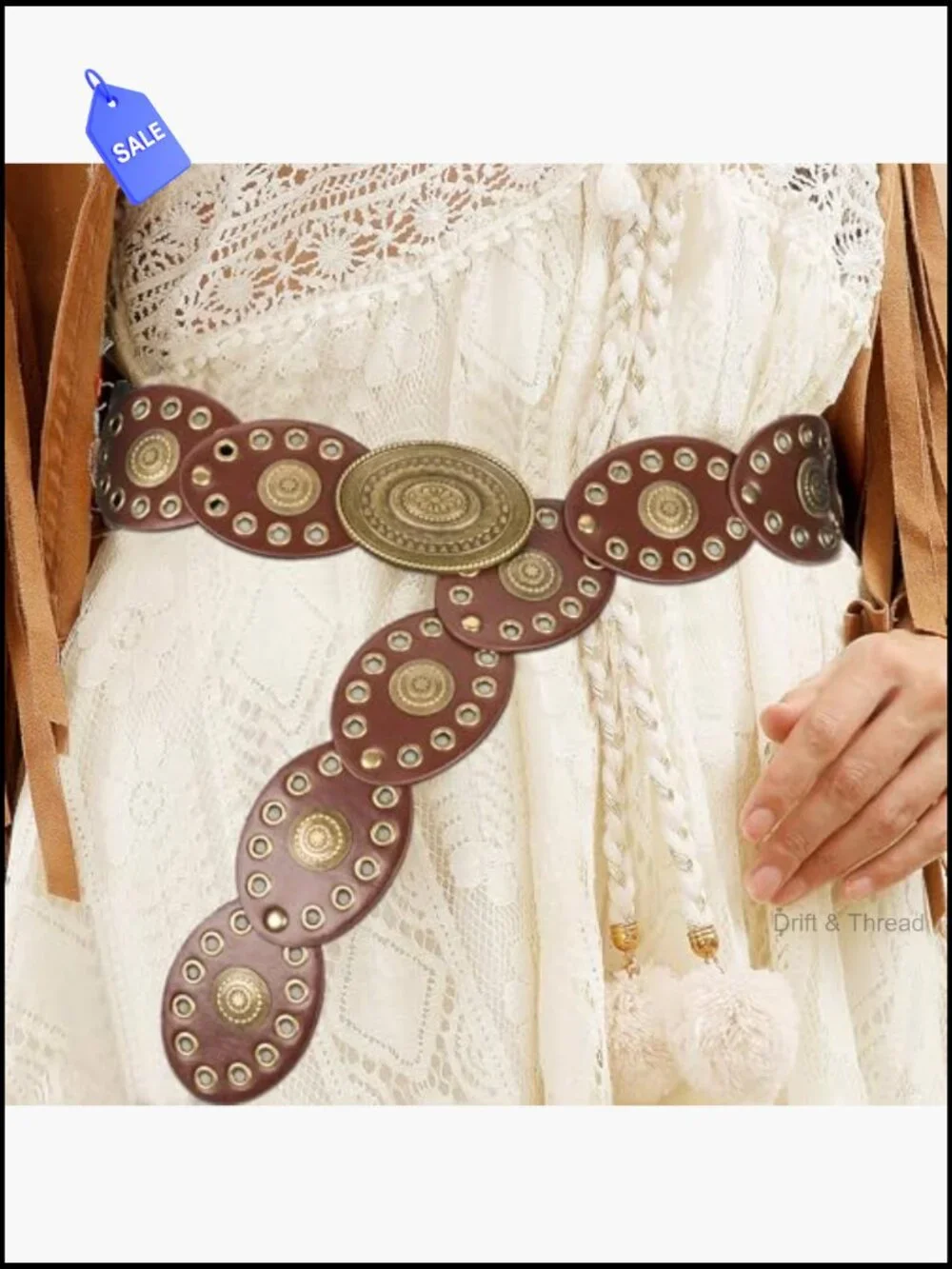 Wide Boho Western Belt with Hollow Rivets Chunky Cowgirl Style Waist Belt for